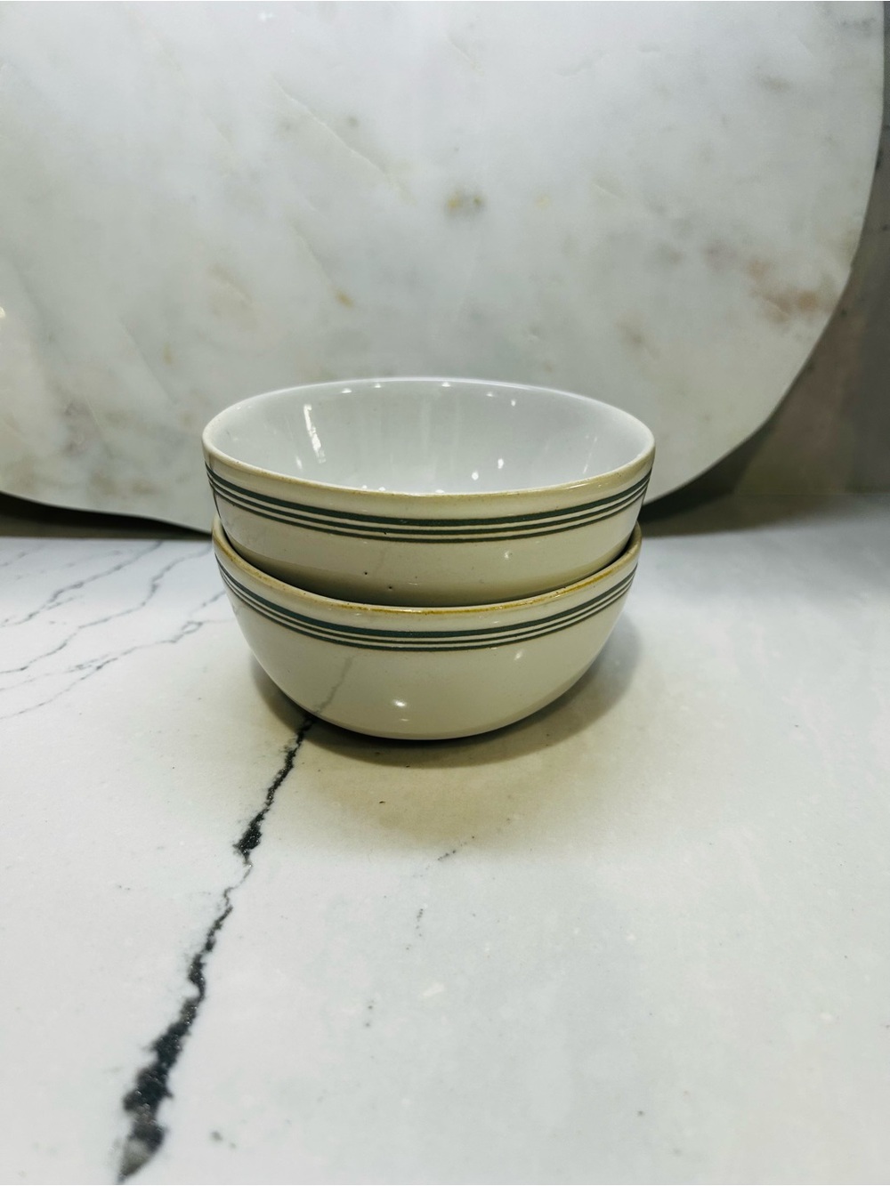Hearth & Hand Classic Cream Dessert Bowls with Green Stripe — Set of 2